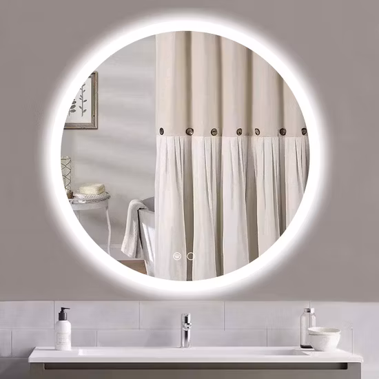 Bathroom Mirror with LED Light Round Wall Mirror Decoration Luxury