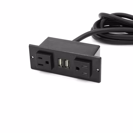 Bayu Fireproof Conceal Installed Laptop Desk Power Socket Us Dual Outlets with 2 USB Charger for Hotel Furniture