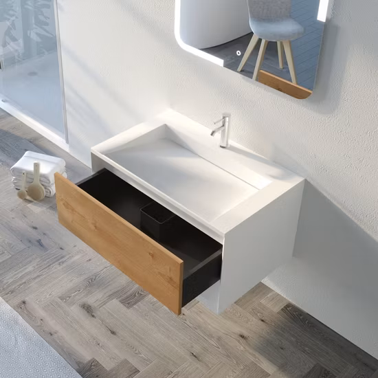 Luxury Bathroom Vanity Floating Bathroom Cabinet with Sinks Faucets LED Vanity Mirror Sintered Stone Top with Basins