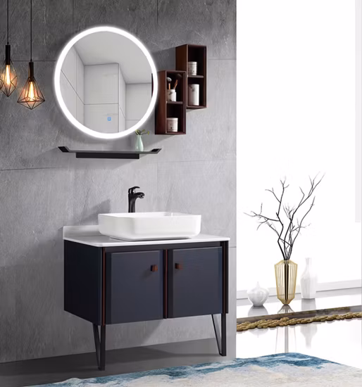 Factory Customizable Floor Standing Cheap Single Modern Bathroom Vanity Cabinet with LED Mirror