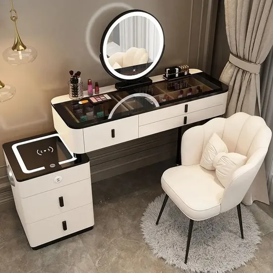 Dressing Table Marble Solid Wood Dressing Table with LED Light Makeup Mirror